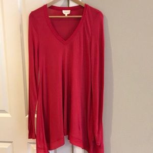 Deletta Anthropologie long v neck red dress tunic